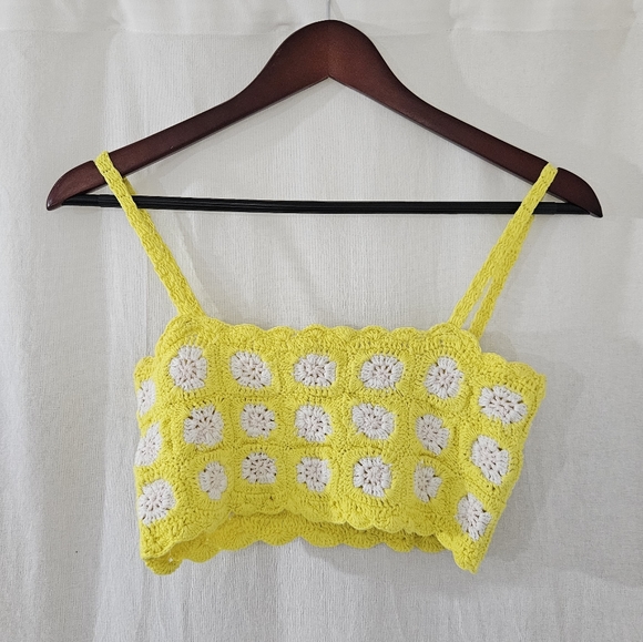 bp Corchet Crop Top in Yellow & White Pattern Women’s Size XXS - Picture 1 of 3
